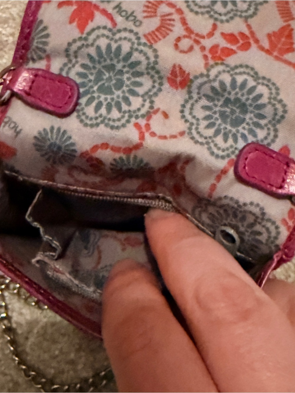HOBO International Fuchsia Pink Glazed Leather Mini Crossbody Bag Wallet Chain - Picture 8 of 14